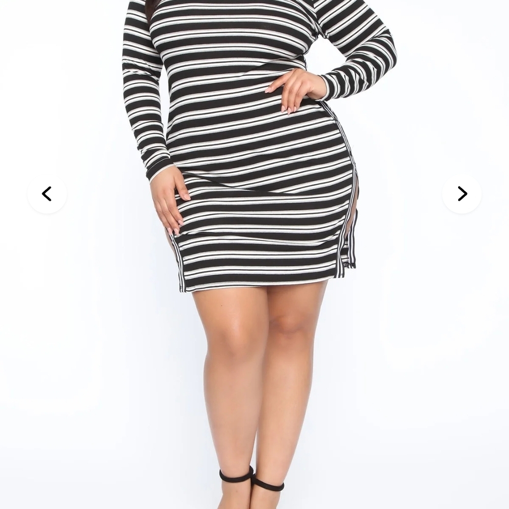 Striped Black and White Long Sleeve Dress